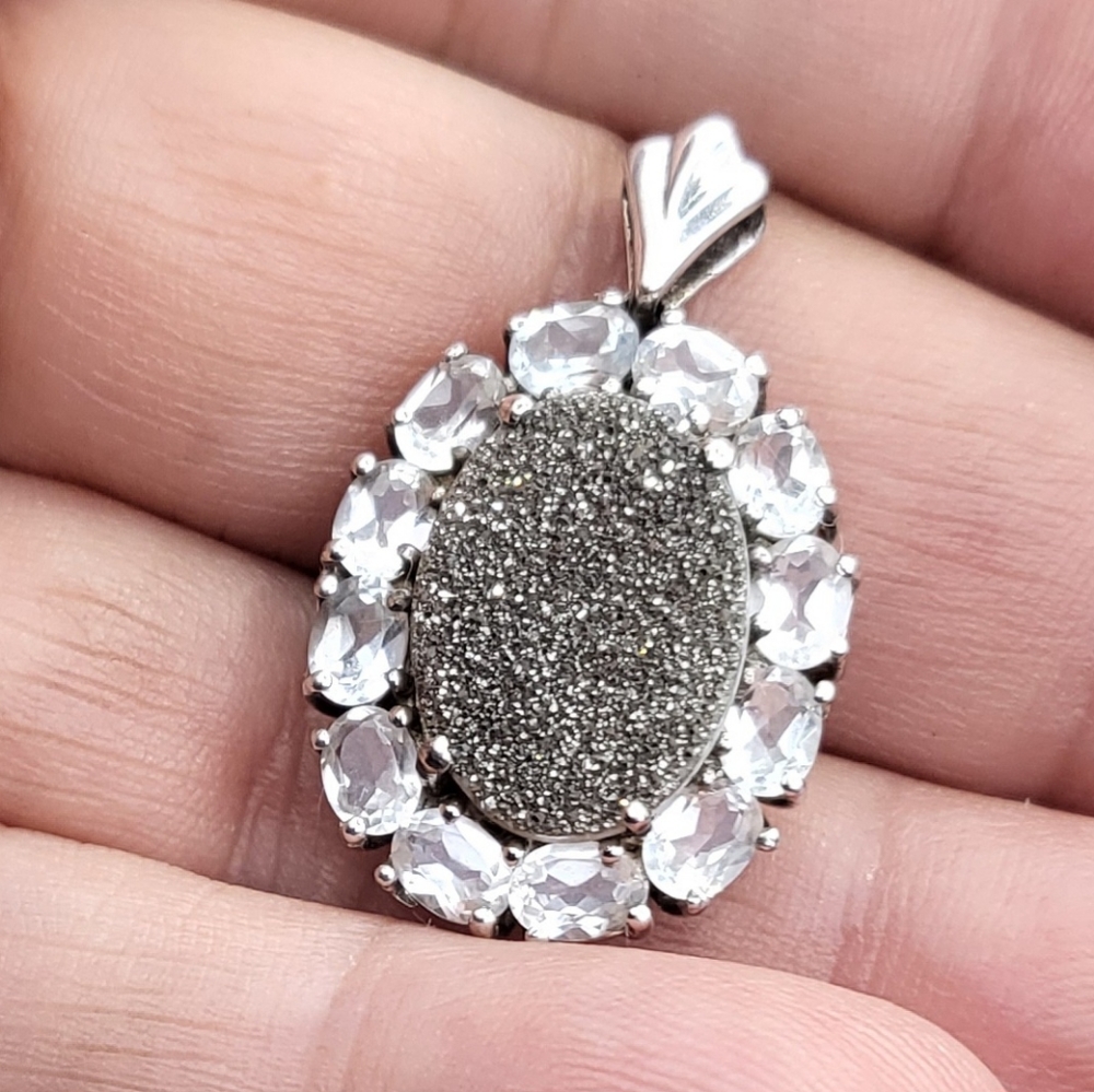 ESTATE 925 Sterling Silver White Topaz Pendant